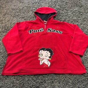 Betty‎ Boop Pure Sass Red Quarter Zip Pullover Fleece Hoodie Sweatshirt